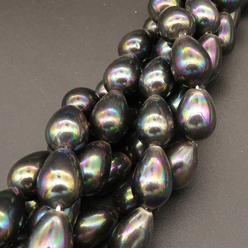 Shell Pearl Beads,Drop,Dyed,AB Black,10*12mm,Hole:1mm,about 29pcs/strand,about 50g/strand,5 strands/package,15"(39cm),XBSP00216hobb-L001