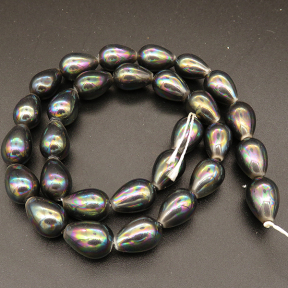 Shell Pearl Beads,Drop,Dyed,AB Black,10*12mm,Hole:1mm,about 29pcs/strand,about 50g/strand,5 strands/package,15"(39cm),XBSP00216hobb-L001