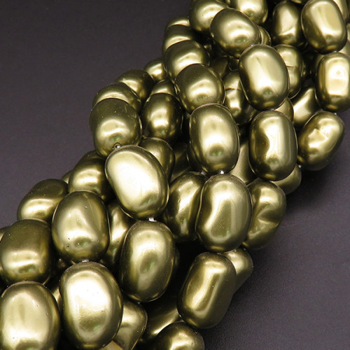 Shell Pearl Beads,Bean,Dyed,Dark green,11*10*16mm,Hole:1mm,about 25pcs/strand,about 80g/strand,5 strands/package,16"(40cm),XBSP00229hobb-L001