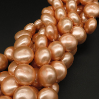 Shell Pearl Beads,Flat Round,Dyed,Gold pink,14*10mm,Hole:1mm,about 27pcs/strand,about 90g/strand,5 strands/package,15"(38cm),XBSP00241hobb-L001