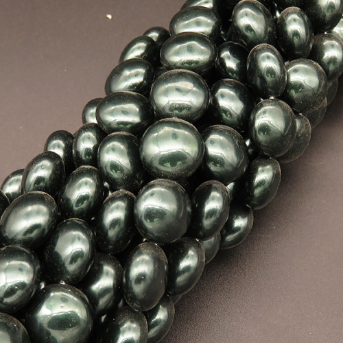 Shell Pearl Beads,Flat Round,Dyed,Dark green,13*8mm,Hole:1mm,about 34pcs/strand,about 70g/strand,5 strands/package,16"(40cm),XBSP00245hobb-L001