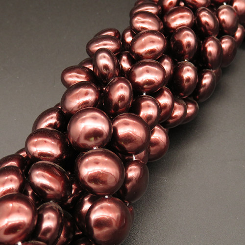 Shell Pearl Beads,Flat Round,Dyed,Wine red,13*8mm,Hole:1mm,about 34pcs/strand,about 70g/strand,5 strands/package,16"(40cm),XBSP00247hobb-L001