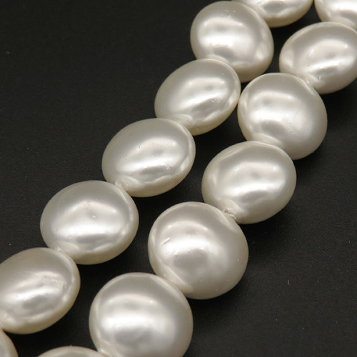 Shell Pearl Beads,Flat Round,Dyed,White,13*8mm,Hole:1mm,about 34pcs/strand,about 70g/strand,5 strands/package,16"(40cm),XBSP00250hobb-L001