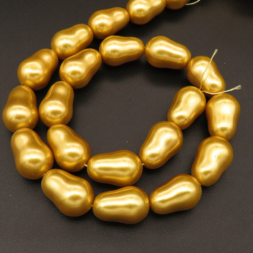 Shell Pearl Beads,Pear,Dyed,Earth yellow,12*12*18mm,Hole:1mm,about 28pcs/strand,about 85g/strand,5 strands/package,16"(40cm),XBSP00257hobb-L001