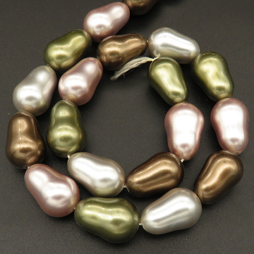 Shell Pearl Beads,Pear,Dyed,Mixed color,12*12*18mm,Hole:1mm,about 28pcs/strand,about 85g/strand,5 strands/package,16"(40cm),XBSP00258hobb-L001