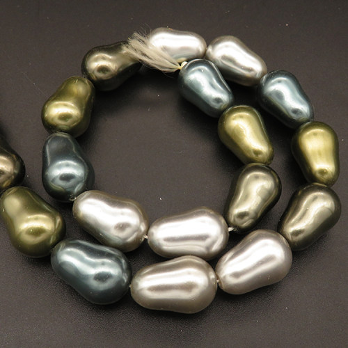 Shell Pearl Beads,Pear,Dyed,Mixed color,12*12*18mm,Hole:1mm,about 28pcs/strand,about 85g/strand,5 strands/package,16"(40cm),XBSP00260hobb-L001