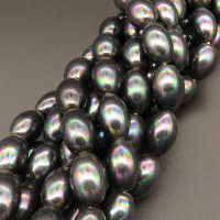 Shell Pearl Beads,Rice,Dyed,AB Black,8*12mm,Hole:1mm,about 33pcs/strand,about 40g/strand,5 strands/package,16"(40cm),XBSP00266hobb-L001