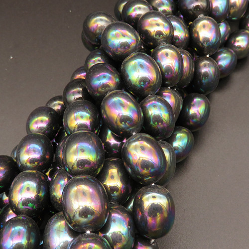 Shell Pearl Beads,Oval,Dyed,AB Black,12*11*15mm,Hole:1mm,about 24pcs/strand,about 85g/strand,5 strands/package,16"(40cm),XBSP00269hobb-L001