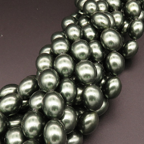 Shell Pearl Beads,Oval,Dyed,Dark green,12*11*15mm,Hole:1mm,about 24pcs/strand,about 85g/strand,5 strands/package,16"(40cm),XBSP00270hobb-L001