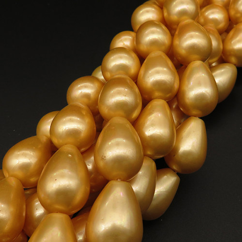 Shell Pearl Beads,Drop,Dyed,Golden,14*19mm,Hole:1.5mm,about 21pcs/strand,about 115g/strand,5 strands/package,16"(40cm),XBSP00277hobb-L001