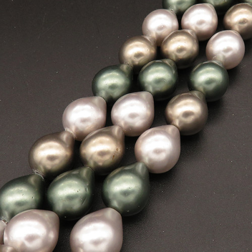 Shell Pearl Beads,Drop,Dyed,Mixed color,12*15mm,Hole:1mm,about 27pcs/strand,about 80g/strand,5 strands/package,16"(40cm),XBSP00282hobb-L001