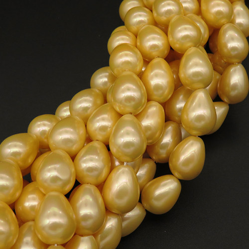 Shell Pearl Beads,Drop,Dyed,Golden,10*14mm,Hole:1mm,about 30pcs/strand,about 60g/strand,5 strands/package,16"(40cm),XBSP00286hobb-L001