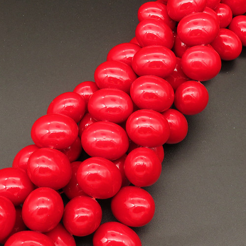 Shell Pearl Beads,Egg shape,Dyed,Red,16*20mm,Hole:1.5mm,about 25pcs/strand,about 180g/strand,5 strands/package,16"(40cm),XBSP00309hobb-L001