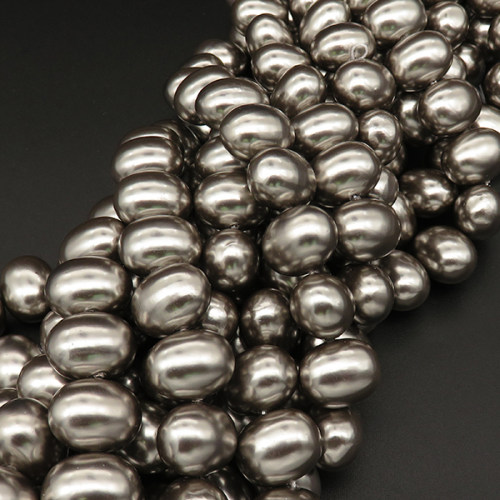 Shell Pearl Beads,Egg shape,Dyed,Silver grey,13*17mm,Hole:1.5mm,about 30pcs/strand,about 150g/strand,5 strands/package,16"(40cm),XBSP00316hobb-L001