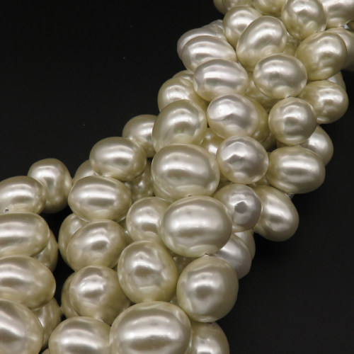 Shell Pearl Beads,Egg shape,Dyed,White,13*17mm,Hole:1.5mm,about 30pcs/strand,about 150g/strand,5 strands/package,16"(40cm),XBSP00317hobb-L001