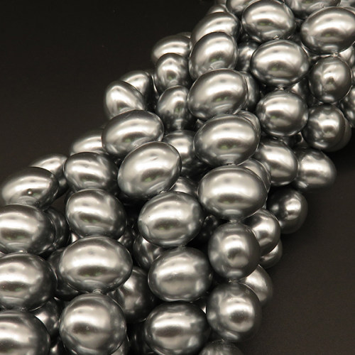 Shell Pearl Beads,Egg shape,Dyed,Silver grey,12*16mm,Hole:1mm,about 30pcs/strand,about 110g/strand,5 strands/package,16"(40cm),XBSP00318hobb-L001