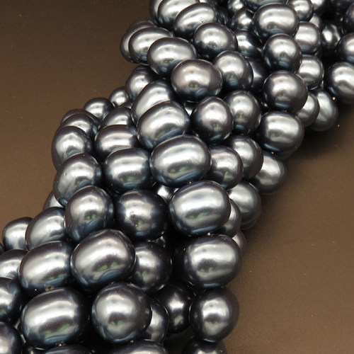 Shell Pearl Beads,Egg shape,Dyed,Grey,12*15mm,Hole:1mm,about 32pcs/strand,about 130g/strand,5 strands/package,16"(40cm),XBSP00321hobb-L001