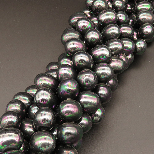 Shell Pearl Beads,Egg shape,Dyed,AB Black,12*15mm,Hole:1mm,about 32pcs/strand,about 130g/strand,5 strands/package,16"(40cm),XBSP00323hobb-L001