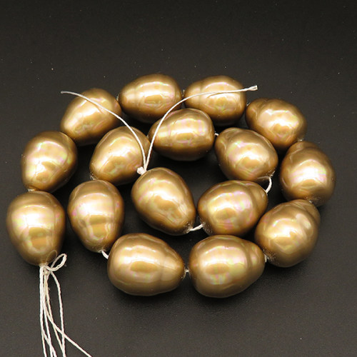 Shell Pearl Beads,Oval,Dyed,Gold,17*22mm,Hole:1.5mm,about 18pcs/strand,about 170g/strand,5 strands/package,15"(39cm),XBSP00327hobb-L001