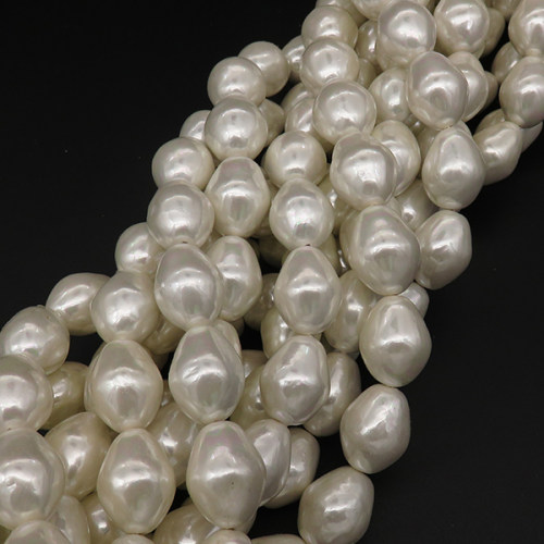 Shell Pearl Beads,Oval,Dyed,White,14*18mm,Hole:1.5mm,about 22pcs/strand,about 115g/strand,5 strands/package,16"(40cm),XBSP00330hobb-L001