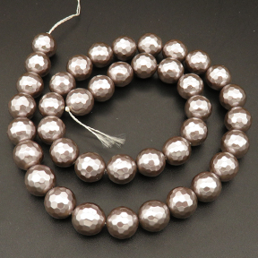 Shell Pearl Beads,Round,Faceted,Dyed,Silver grey,10mm,Hole:1mm,about 38pcs/strand,about 55g/strand,5 strands/package,15"(38cm),XBSP00345bhia-L001