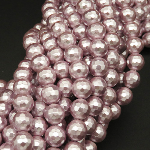 Shell Pearl Beads,Round,Faceted,Dyed,Pink,8mm,Hole:1mm,about 48pcs/strand,about 36g/strand,5 strands/package,15"(38cm),XBSP00348vhha-L001
