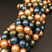 Shell Pearl Beads,Round,Faceted,Dyed,Mixed color,14mm,Hole:1mm,about 27pcs/strand,about 110g/strand,5 strands/package,15"(38cm),XBSP00351vhov-L001