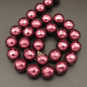 Shell Pearl Beads,Round,Faceted,Dyed,Purple Red,14mm,Hole:1mm,about 27pcs/strand,about 110g/strand,5 strands/package,15"(38cm),XBSP00354vhov-L001
