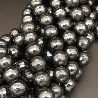 Shell Pearl Beads,Round,Faceted,Dyed,AB Dark Grey,18mm,Hole:1.5mm,about 21pcs/strand,about 170g/strand,5 strands/package,15"(38cm),XBSP00357ajka-L001