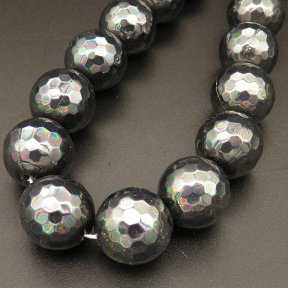 Shell Pearl Beads,Round,Faceted,Dyed,AB Dark Grey,18mm,Hole:1.5mm,about 21pcs/strand,about 170g/strand,5 strands/package,15"(38cm),XBSP00357ajka-L001