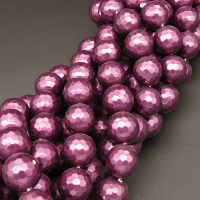 Shell Pearl Beads,Round,Faceted,Dyed,Purple,14mm,Hole:1mm,about 27pcs/strand,about 110g/strand,5 strands/package,15"(38cm),XBSP00360vhov-L001