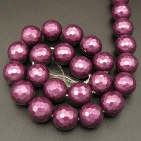 Shell Pearl Beads,Round,Faceted,Dyed,Purple,14mm,Hole:1mm,about 27pcs/strand,about 110g/strand,5 strands/package,15"(38cm),XBSP00360vhov-L001