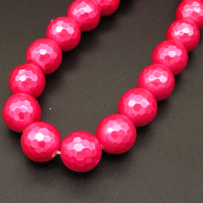 Shell Pearl Beads,Round,Faceted,Dyed,Rose Red,10mm,Hole:1mm,about 38pcs/strand,about 55g/strand,5 strands/package,15"(38cm),XBSP00363bhia-L001