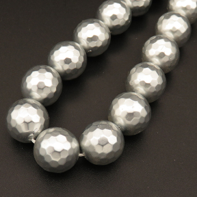 Shell Pearl Beads,Round,Faceted,Dyed,Silver grey,14mm,Hole:1mm,about 27pcs/strand,about 110g/strand,5 strands/package,15"(38cm),XBSP00366vhov-L001