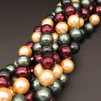 Shell Pearl Beads,Round,Faceted,Dyed,Mixed color,12mm,Hole:1mm,about 32pcs/strand,about 80g/strand,5 strands/package,15"(38cm),XBSP00369ahlv-L001