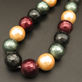 Shell Pearl Beads,Round,Faceted,Dyed,Mixed color,12mm,Hole:1mm,about 32pcs/strand,about 80g/strand,5 strands/package,15"(38cm),XBSP00369ahlv-L001