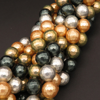 Shell Pearl Beads,Round,Faceted,Dyed,Mixed color,10mm,Hole:1mm,about 38pcs/strand,about 55g/strand,5 strands/package,15"(38cm),XBSP00372bhia-L001