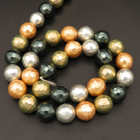 Shell Pearl Beads,Round,Faceted,Dyed,Mixed color,10mm,Hole:1mm,about 38pcs/strand,about 55g/strand,5 strands/package,15"(38cm),XBSP00372bhia-L001