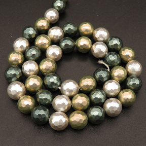Shell Pearl Beads,Round,Faceted,Dyed,Mixed color,8mm,Hole:1mm,about 48pcs/strand,about 36g/strand,5 strands/package,15"(38cm),XBSP00375vhha-L001