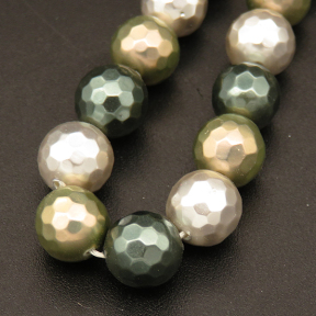 Shell Pearl Beads,Round,Faceted,Dyed,Mixed color,8mm,Hole:1mm,about 48pcs/strand,about 36g/strand,5 strands/package,15"(38cm),XBSP00375vhha-L001