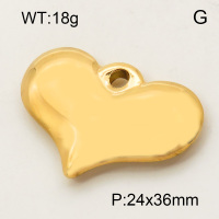 304 Stainless Steel Pendant & Charms,Solid heart,Hand polished,Vacuum plating gold,24x36mm,about 18g/pc,5 pcs/package,3P2002183aakj-066