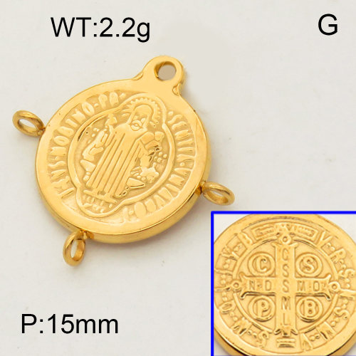304 Stainless Steel Pendant & Charms,Faith,Polished,Vacuum plating gold,15mm,about 2.2g/pc,5 pcs/package,PP4000003avja-900