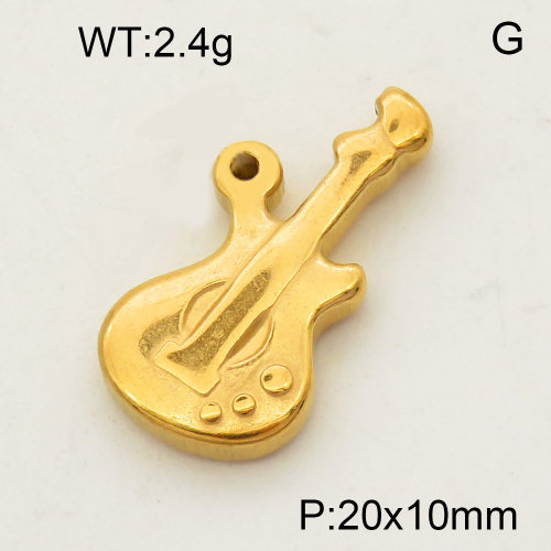 304 Stainless Steel Pendant & Charms,Guitar,Polished,Vacuum plating gold,10x20mm,about 2.4g/pc,5 pcs/package,PP4000006vaii-900