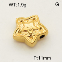 304 Stainless Steel European Beads,Crossed star,Polished,Vacuum plating gold,11mm,about 2.8g/pc,5 pcs/package,PP4000016aahm-900