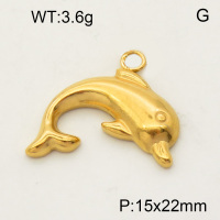 304 Stainless Steel Pendant & Charms,Dolphin,Polished,Vacuum plating gold,15x22mm,about 2.6g/pc,5 pcs/package,PP4000022vail-900