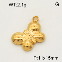 304 Stainless Steel Pendant & Charms,Butterfly,Polished,Vacuum plating gold,11x15mm,about 5.8g/pc,5 pcs/package,PP4000032vaii-900