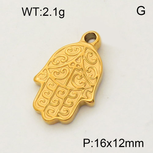 304 Stainless Steel Pendant & Charms,Palm,Polished,Vacuum plating gold,12x16mm,about 0.8g/pc,5 pcs/package,PP4000034aaij-900