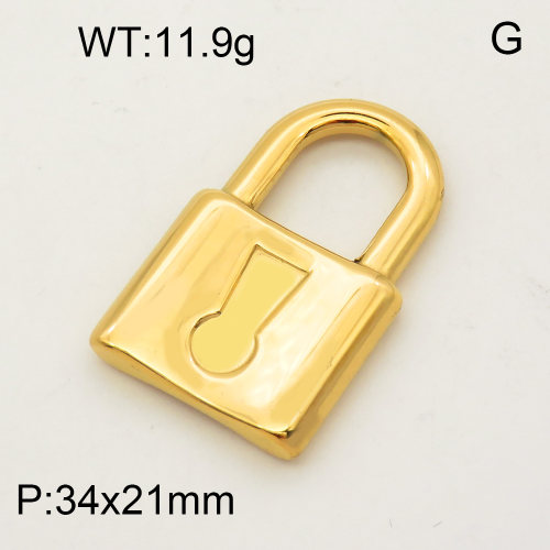 304 Stainless Steel Pendant & Charms,Exclamation mark padlock,Hand polished,Vacuum plating gold,21x34mm,about 1.5g/pc,5 pcs/package,PP4000042baka-900