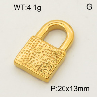 304 Stainless Steel Pendant & Charms,Hemp pattern padlock,Polished,Vacuum plating gold,13x20mm,about 2.7g/pc,5 pcs/package,PP4000044vail-900