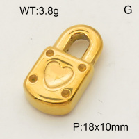 304 Stainless Steel Pendant & Charms,Heart padlock,Polished,Vacuum plating gold,10x18mm,about 2.6g/pc,5 pcs/package,PP4000046vail-900